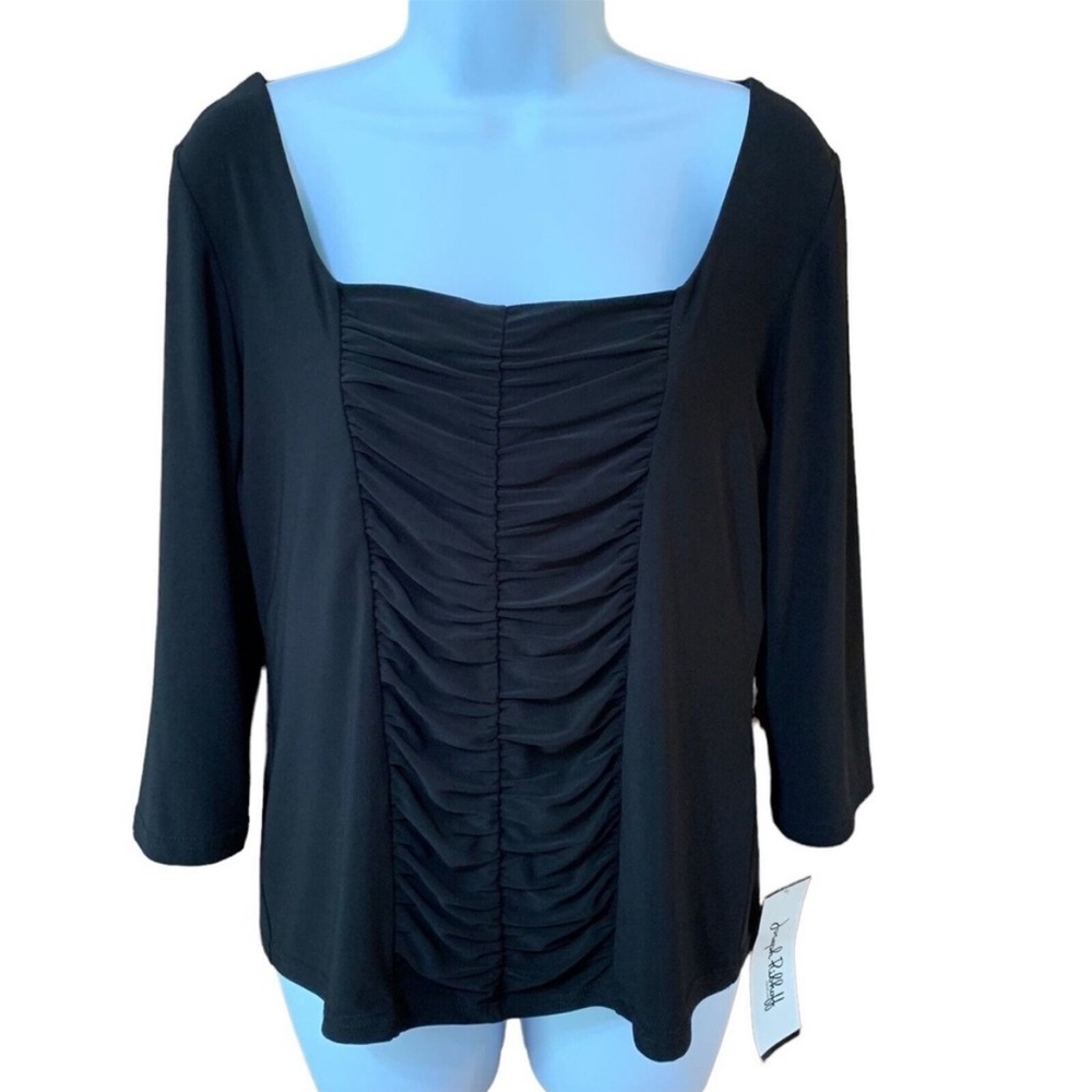 Joseph Ribkoff Size 12 Top Black Stretch
Slinky Knit Shirred Front NWT $131
